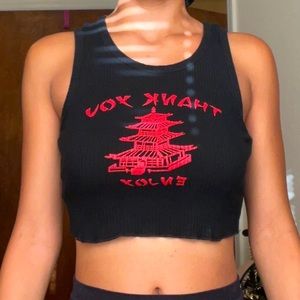 Chinese thank you enjoy crop tank